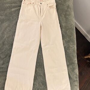 Cream Wide-Leg Jeans